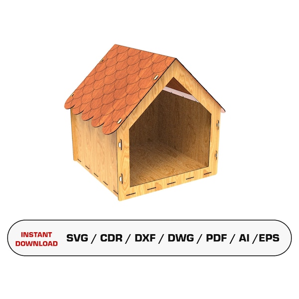 Hondenhuis Laser Cut SVG-bestanden, Cat House Laser Cut DXF Groot formaat Cat Home, Groot huisdierhuis Instant Download Houten huisdierhuis Lasersnijden