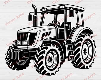Archivo SVG de tractor, imágenes prediseñadas vectoriales de tractor agrícola, archivo DXF de maquinaria agrícola para grabado láser, diseño de decoración agrícola, archivo de impresión, sublimación.