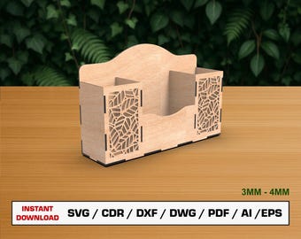 Pencil Holder Laser Cut File, Desktop Organizer, SVG Files For Wood Laser Cutting, Glowforge cut files, Dxf files for laser, Xtool File