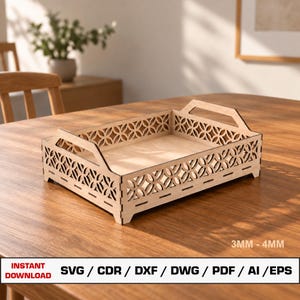 Houten dienblad lasersnijbestand SVG, sjabloon voor dienblad lasersnijden, serveerblad, direct te downloaden Dxf Ai Eps Pdf Glowforge-bestand digitaal