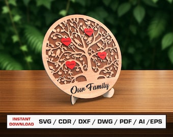 Family Tree Laser Cut File , Family Gift Laser File, Family Tree DXF, Laser Files For Wood Glowforge Cut Files