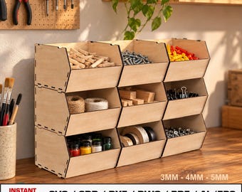 Stackable Storage Box Laser Cut File, Organizer Box For Desktop, Wood Box, Vector Files For Wood Glowforge cut files, DXF DWG Wide Box Large