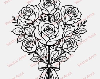 Rose Bouquet SVG, Rose Laser Engraving File, Floral Rose Bundle Design, Flower Arrangement SVG, Valentine Flower File, Laser Engraving DXF