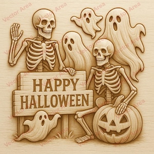 Halloween lasergraveringsfil PNG, skelett, spöke, pumpa, lasergraveringsfil, PNG-filer för trä, Glowforge-filer, PNG-fil för laser