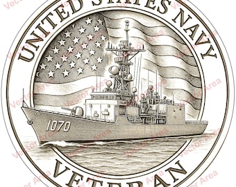 Archivo PNG de grabado láser de veterano de la Marina de EE. UU., archivo de grabado láser de bandera de EE. UU., buque de guerra, archivos PNG para madera, archivos Glowforge, archivos para láser