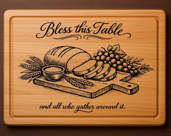 Archivo de grabado láser para decoración de tablas de cortar SVG, Bendice esta mesa SVG, Archivo de grabado láser para tablas de cortar / Vector de pan rústico, Archivos Glowforge