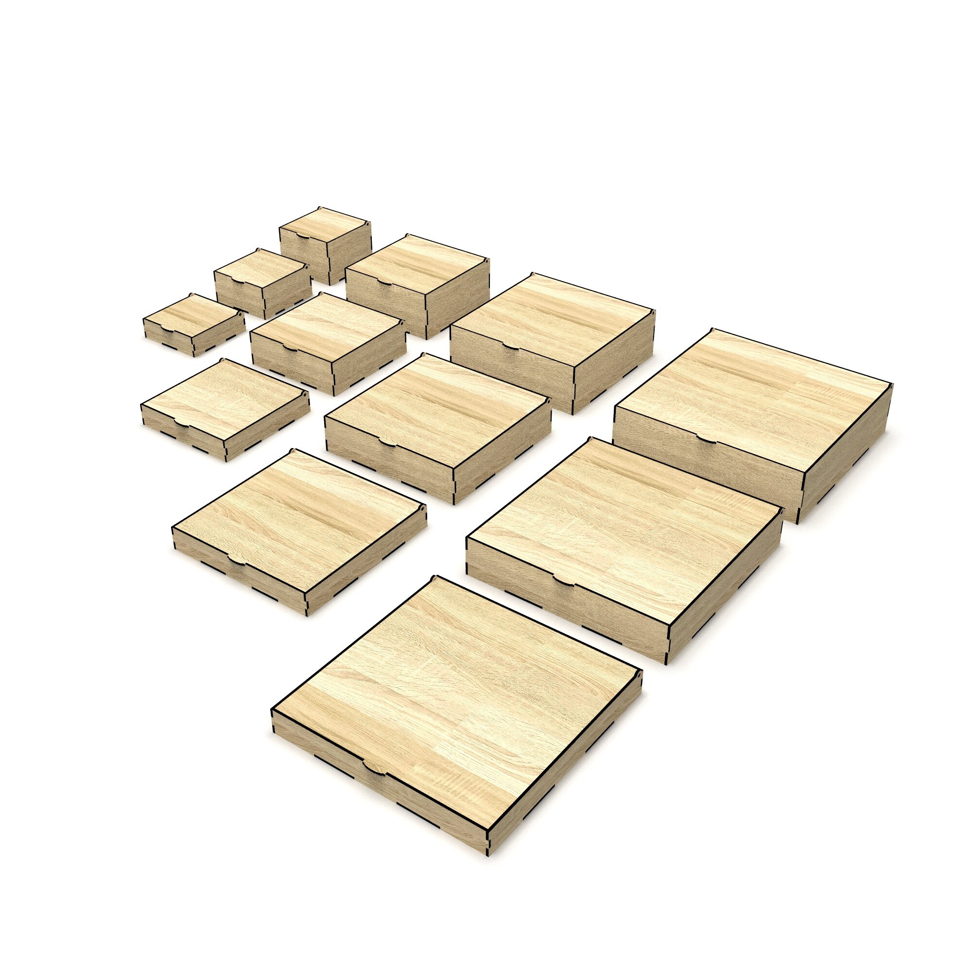 Flip up Lid Boxes in 12 Sizes Laser Cut File, Box Bundle Files, Square ...