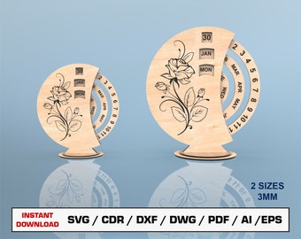 Perpetual Calendar Laser Cut File SVG, Desktop Calendar, Wood Calendars, Vector Files For Wood Glowforge cut files, DXF DWG