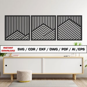 Berg Wand Kunst Laser Cut Dateien, Wand-Dekor-Datei, Holz Wand Dekor Vektor-Dateien für Holz Glowforge schneiden Dateien, SVG DXF DWG