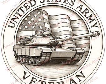 Archivo PNG de grabado láser de veterano del ejército de EE. UU., archivo de grabado láser de tanque y bandera de EE. UU., águila calva, archivos para madera Glowforge, archivos para láser