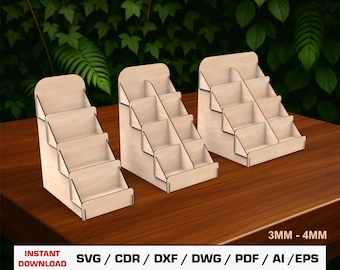 Présentoir, Fichier découpé au laser, Présentoir, Support de vente au détail, Support en bois pour découpe laser, Gabarits de découpe