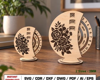Perpetual Calendar Laser Cut File SVG, Desktop Calendar, Wood Calendars, Vector Files For Wood Glowforge cut files, DXF DWG