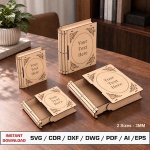 Book Box, Storage Box, Gift Box, Drawer Book, Slider Book Laser Cut File, Desktop Organizer,  Glowforge cut files, Dxf files for laser
