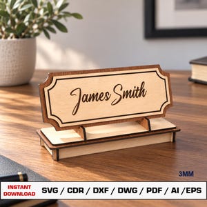 Desk Nameplate Laser Cut File, Desktop Name Plate SVG Files, Vector Files For Wood Laser Cutting, Xtool Files, Glowforge Files