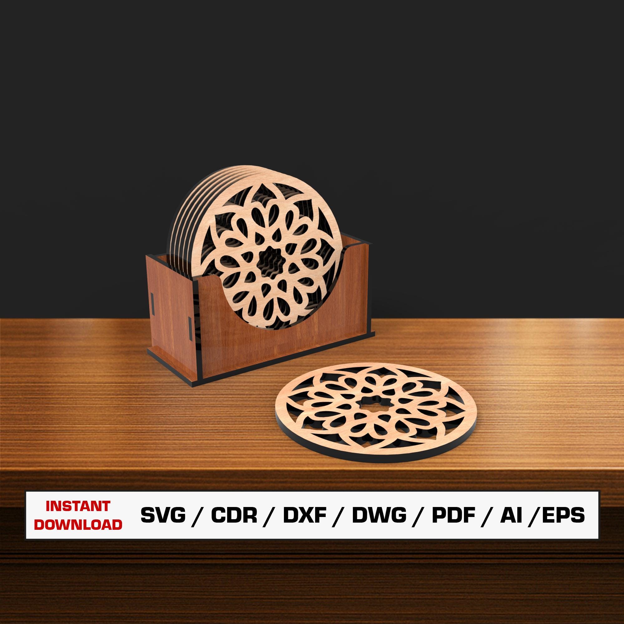 Coaster Laser Cut File SVG, Coasters With Box, Wood Box, Vector Files ...