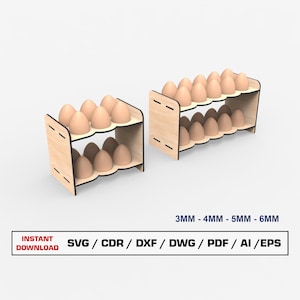 Archivo cortado con láser para exhibir huevos SVG, exhibición de huevos, estante para huevos, descarga instantánea de archivos DXF, Ai, Eps, Pdf y Glowforge