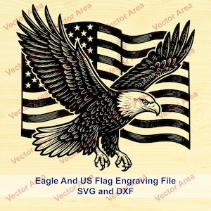 Bald Eagle SVG, Laser Engraving File, US Flag Laser Engrave File, Flying Bald Eagle, Files For Wood Glowforge files, DXF File For Laser