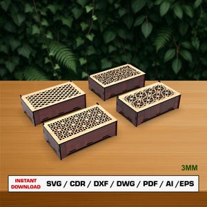 File di taglio laser per scatola portagioie decorativa, scatola rettangolare, scatola regalo con coperchio, file vettoriali per file di taglio Glowforge per legno, SVG DXF DWG