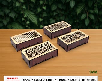 Decorative Jewelry Box Laser Cut File, Rectangle Box, Gift Box With Lid, Vector Files For Wood Glowforge cut files, SVG DXF DWG