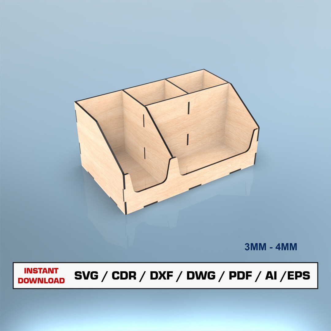 Desk Organizer Laser Cut Files SVG, Wood Desk Organizer, Vector Files ...