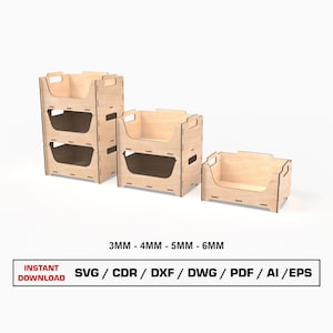 Stackable Storage Box Laser Cut Files, Stackable Wooden Crate, Wood Box, Vector Files For Wood Glowforge cut files, DXF DWG