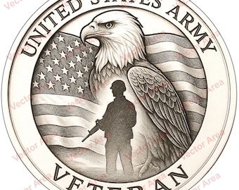 Archivo PNG de grabado láser de veterano del ejército de EE. UU., archivo de grabado láser de bandera de EE. UU., águila calva, archivos PNG para madera, archivos Glowforge, archivos para láser