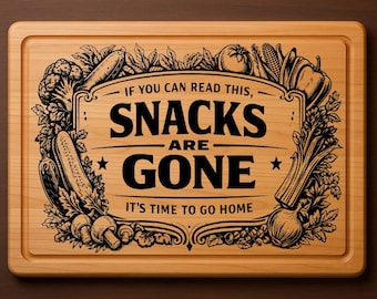 Archivo de grabado láser SVG para decoración de tablas de cortar, Snacks Are Gone, Archivo de grabado para tabla de charcutería DXF, Archivos láser para madera, Archivos Glowforge