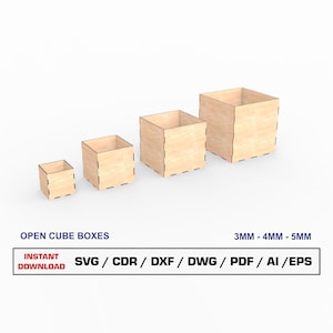 Lasergesneden bestand kubusdoos, laserbestand geopende doos, geschenkdozen, speelgoeddozen, opbergdoos, vectorbestanden voor hout Glowforge gesneden bestanden, SVG DXF DWG