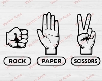 Piedra, papel o tijera SVG DXF, archivo de grabado láser, compatible con Glowforge LightBurn, vector de gestos con la mano, archivo para imprimir