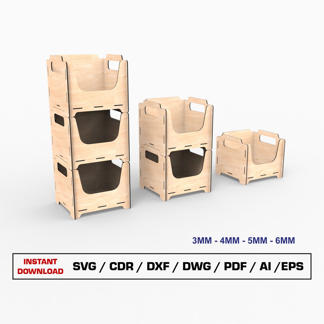 Stackable Storage Box Laser Cut Files, Stackable Wooden Crate, Wood Box ...