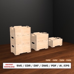 Stackable Storage Box Laser Cut Files, Stackable Wooden Crate, Wood Box, Vector Files For Wood Glowforge cut files, DXF DWG