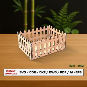 Decoratieve hek doos lasersnijden bestand, houten kist gesneden bestand, Instant Download Svg Dxf Ai Eps Dwg Pdf houten onderzetter lasergesneden digitaal