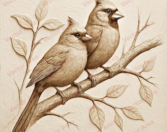 Cardinal Bird Pair Laser Engraving File PNG, Cardinal Bird Pair Laser Engrave File, PNG Files For Wood, Glowforge files, PNG File For Laser
