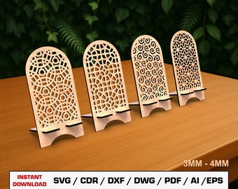 Lasergesneden bestand telefoonstandaard, telefoonstandaardbundel, lasergesneden telefoonhouder, SVG-bestanden voor hout lasersnijden, Glowforge-bestanden, Dxf-bestanden laser