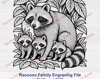 Raccoon SVG, Laser Engraving File, Raccoon Family Laser Engrave File, Raccoon in jungle, DXF Files For Wood, Glowforge files, SVG File