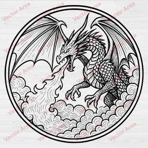 Dragon SVG, Laser Engraving File, Dragon Flame Laser Engraving File, DXF Files For Wood, Glowforge files, SVG File For Laser