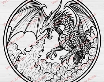 Dragon SVG, Laser Engraving File, Dragon Flame Laser Engraving File, DXF Files For Wood, Glowforge files, SVG File For Laser