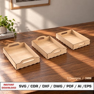 Wood Tray Laser Cut File SVG, Tray Laser Cutting Template, Service Tray, Instant Download Dxf Ai Eps Pdf Glowforge File Digital