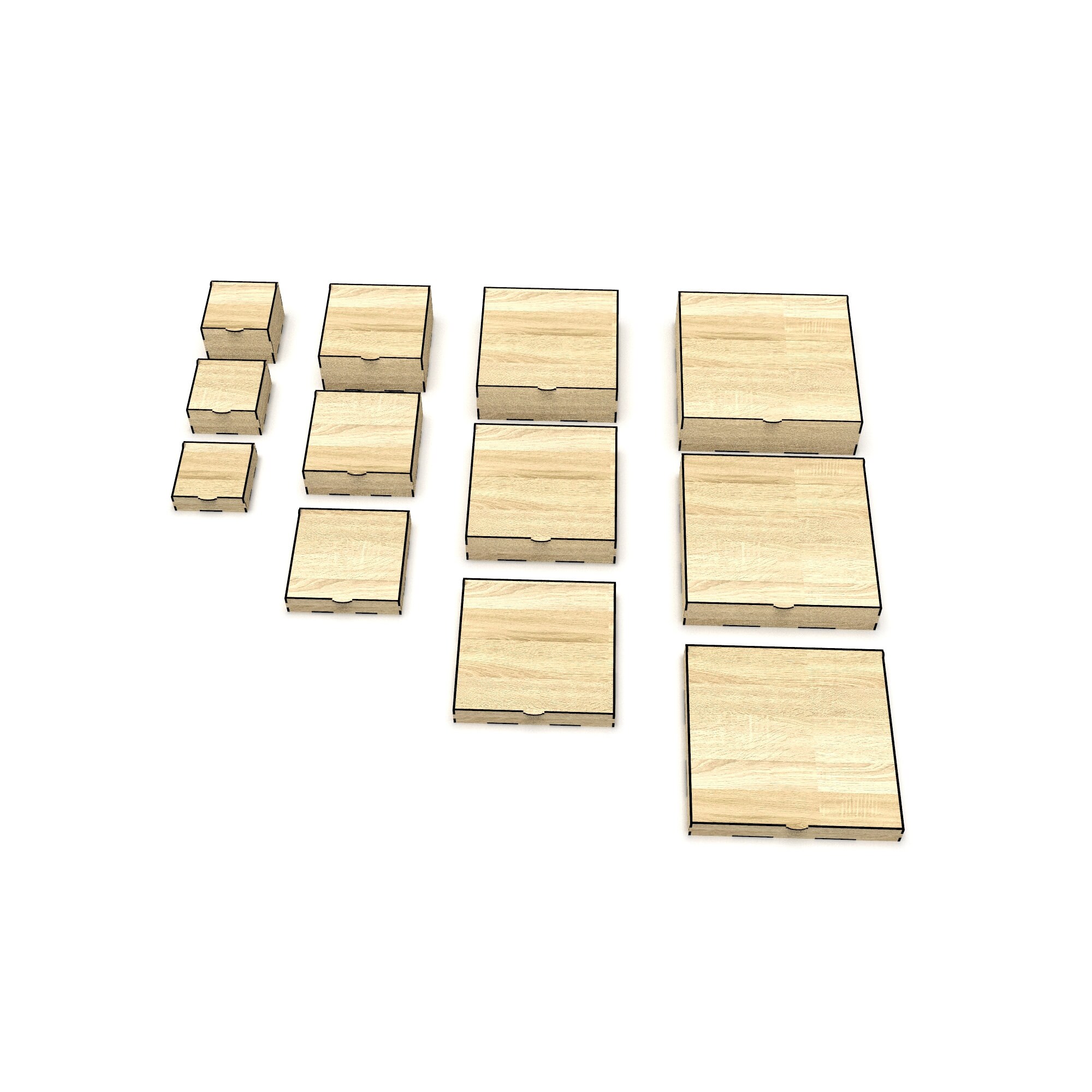 Flip up Lid Boxes in 12 Sizes Laser Cut File, Box Bundle Files, Square ...
