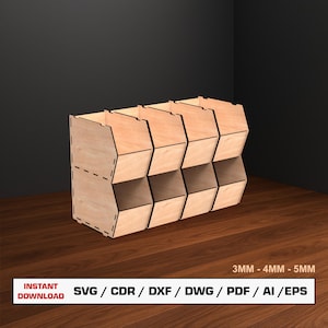 Stackable Storage Box Laser Cut File, Organizer Box For Desktop, Wood Box, Vector Files For Wood Glowforge cut files, DXF DWG