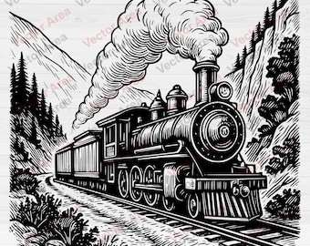 Steam Locomotive Laser Engraving File SVG, Train Laser Engrave File DXF, Engraving Files For Wood Glowforge files, Files For Laser