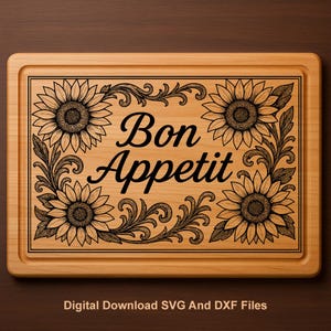 Cutting Board Decor With Sunflower Laser Engraving File SVG, Charcuterie Board Laser Engrave File DXF, Laser Files For Wood, Glowforge files