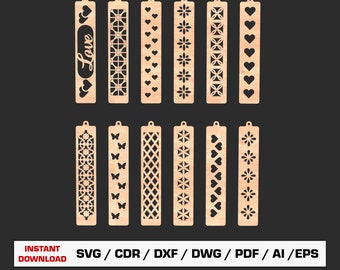 File di segnalibro tagliati al laser, segnalibri in legno tagliati al laser, file SVG per il taglio laser del legno, file di taglio Glowforge, file DXF per il taglio laser
