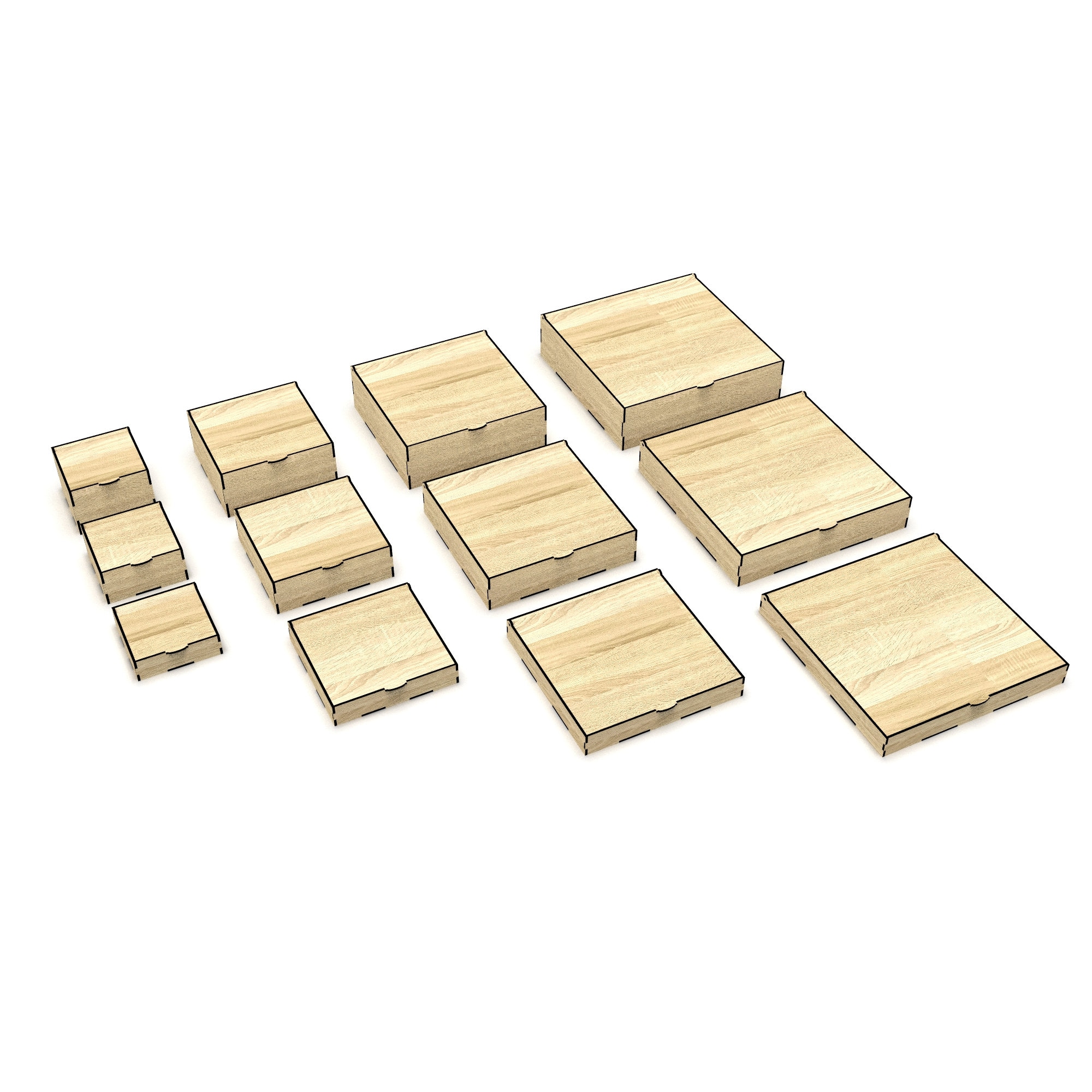 Flip up Lid Boxes in 12 Sizes Laser Cut File, Box Bundle Files, Square ...