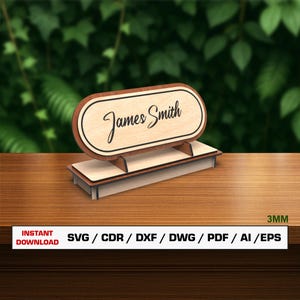 Desk Nameplate Laser Cut File, Desktop Name Plate SVG Files, Vector Files For Wood Laser Cutting, Xtool Files, Glowforge Files