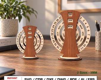 Perpetual Calendar Laser Cut File SVG, Desktop Calendar, Wood Calendars, Vector Files For Wood Glowforge cut files, DXF DWG