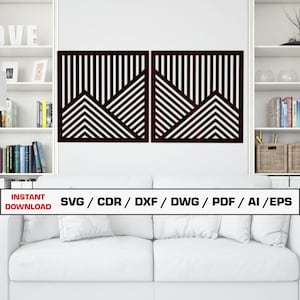 Mountain Wall Art Laser Cut Files, Wall Decor File, Wood Wall Decor Vector Files For Wood Glowforge cut files, SVG DXF DWG