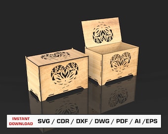 Laser Cut File Decorative Jewelry Box Rectangle, Gift Box With Lid, Vector Files For Wood Glowforge cut files, SVG DXF DWG