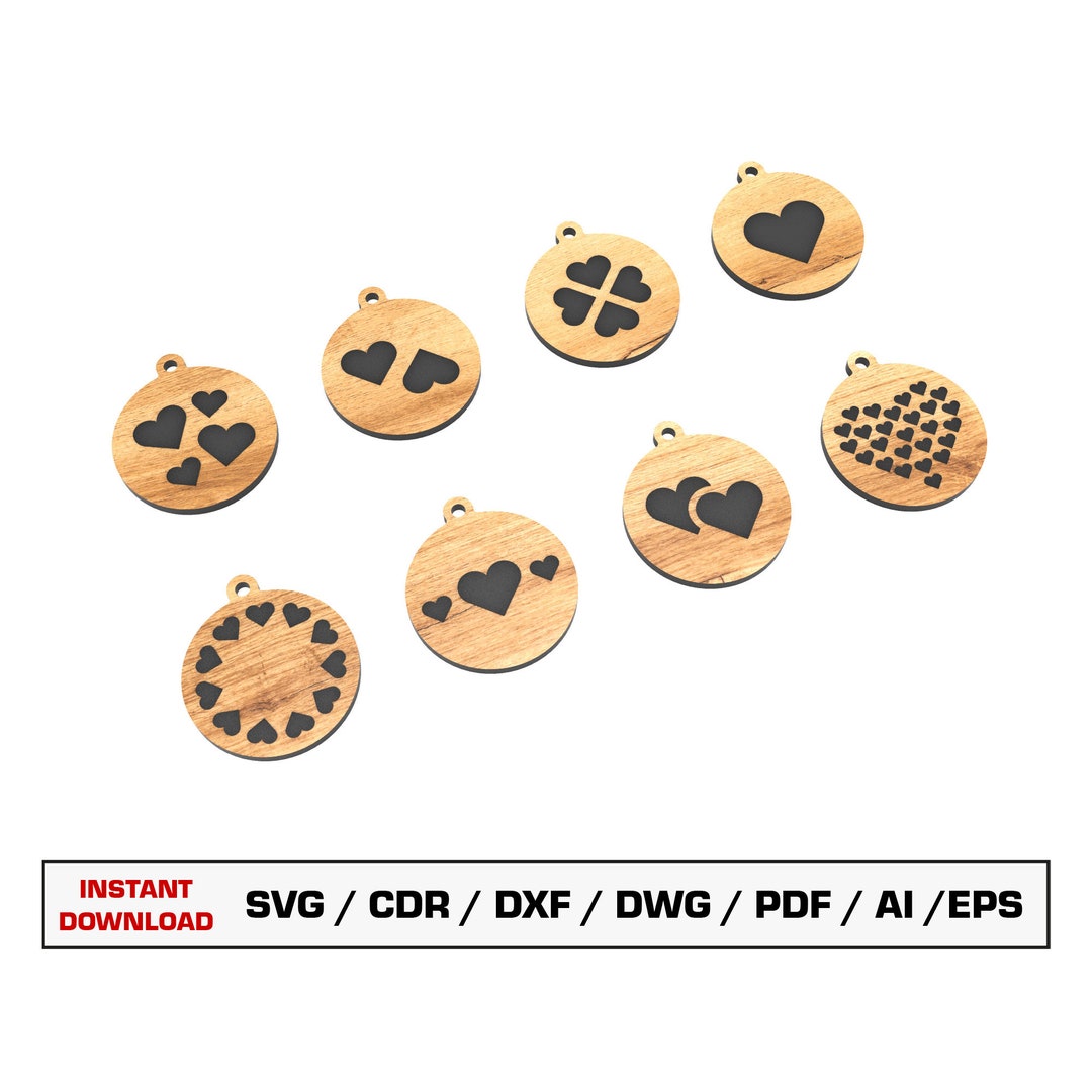Keychain Laser Cut Files, Round Keychain Heart Files, SVG Files for ...