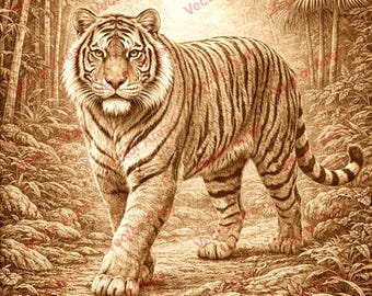 Archivo PNG de grabado láser de tigre, archivo de grabado láser de tigre, archivos PNG para madera, archivos Glowforge, archivo PNG para láser